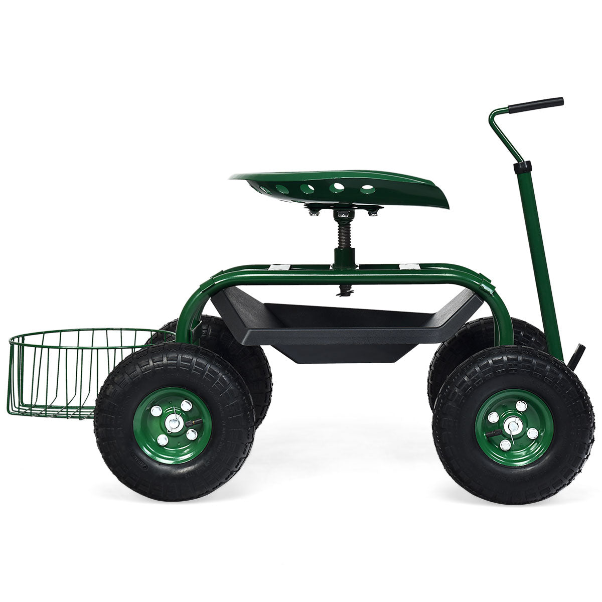 Rolling Garden Cart Swivel Gardener Work Seat with Convenient Tool Tray