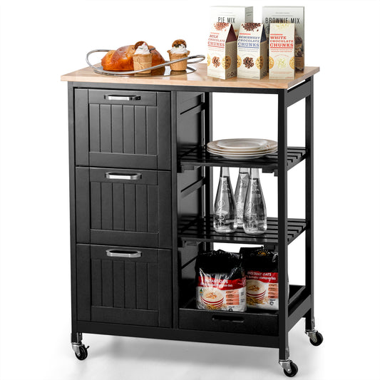 Rolling Kitchen Island Cart with Storage Drawer and Tray-Black