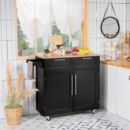 Rolling Kitchen Island with 2-Door Storage Cabinet-Black