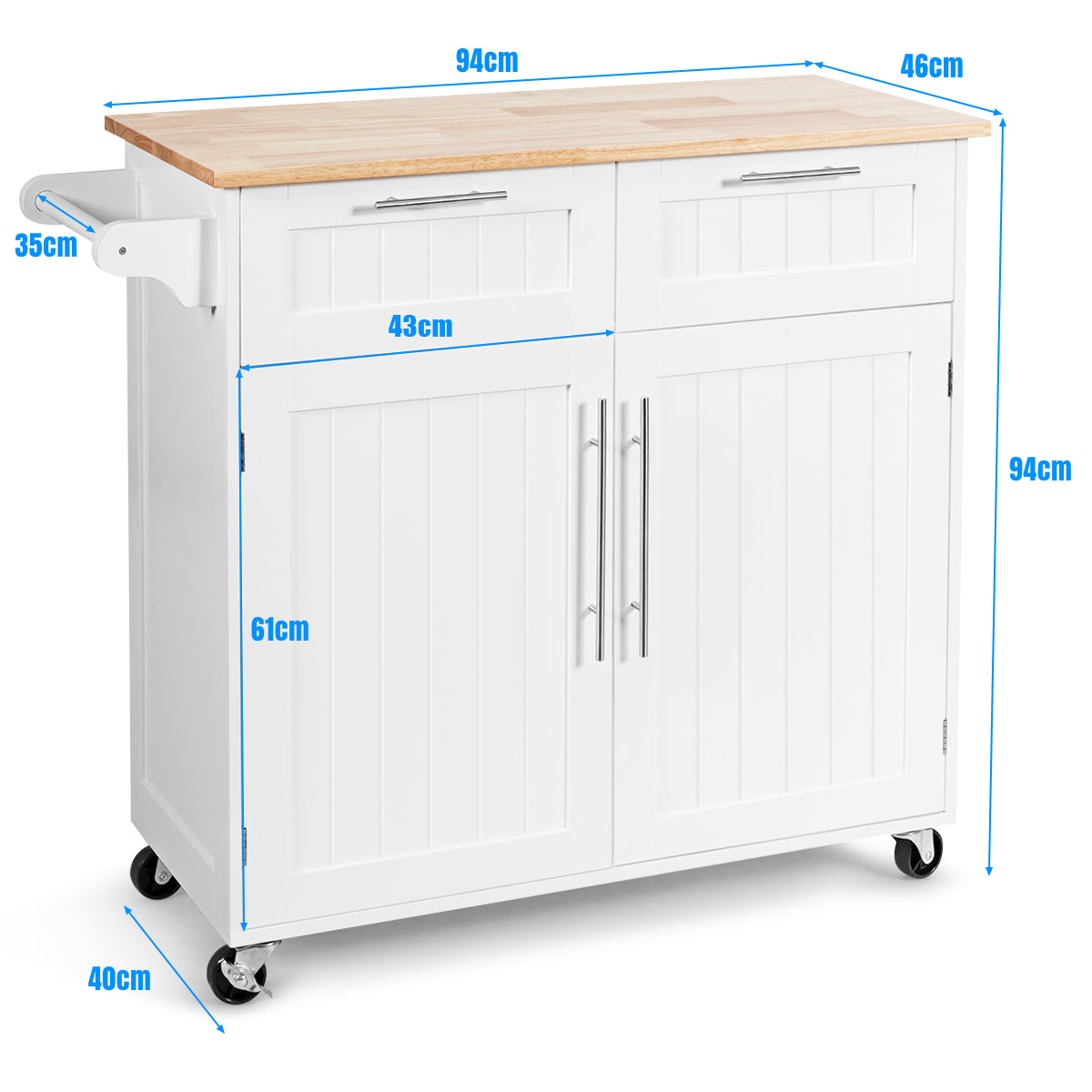 Rolling Kitchen Island with 2-Door Storage Cabinet-White – GardenArch