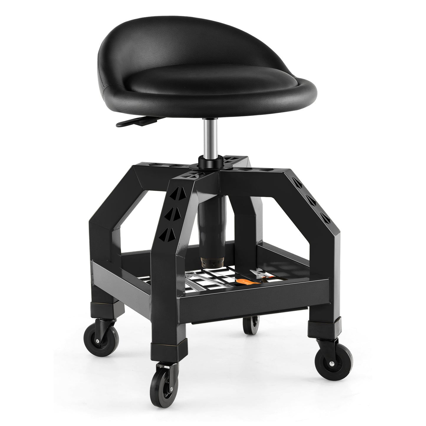 Rolling Seat Mechanic Stool Chair Height Adjustable with Tool Tray-Black