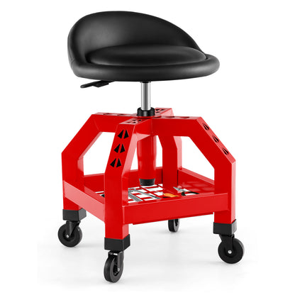 Rolling Seat Mechanic Stool Chair Height Adjustable with Tool Tray-Red