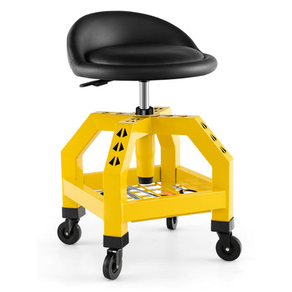 Rolling Seat Mechanic Stool Chair Height Adjustable with Tool Tray-Yellow