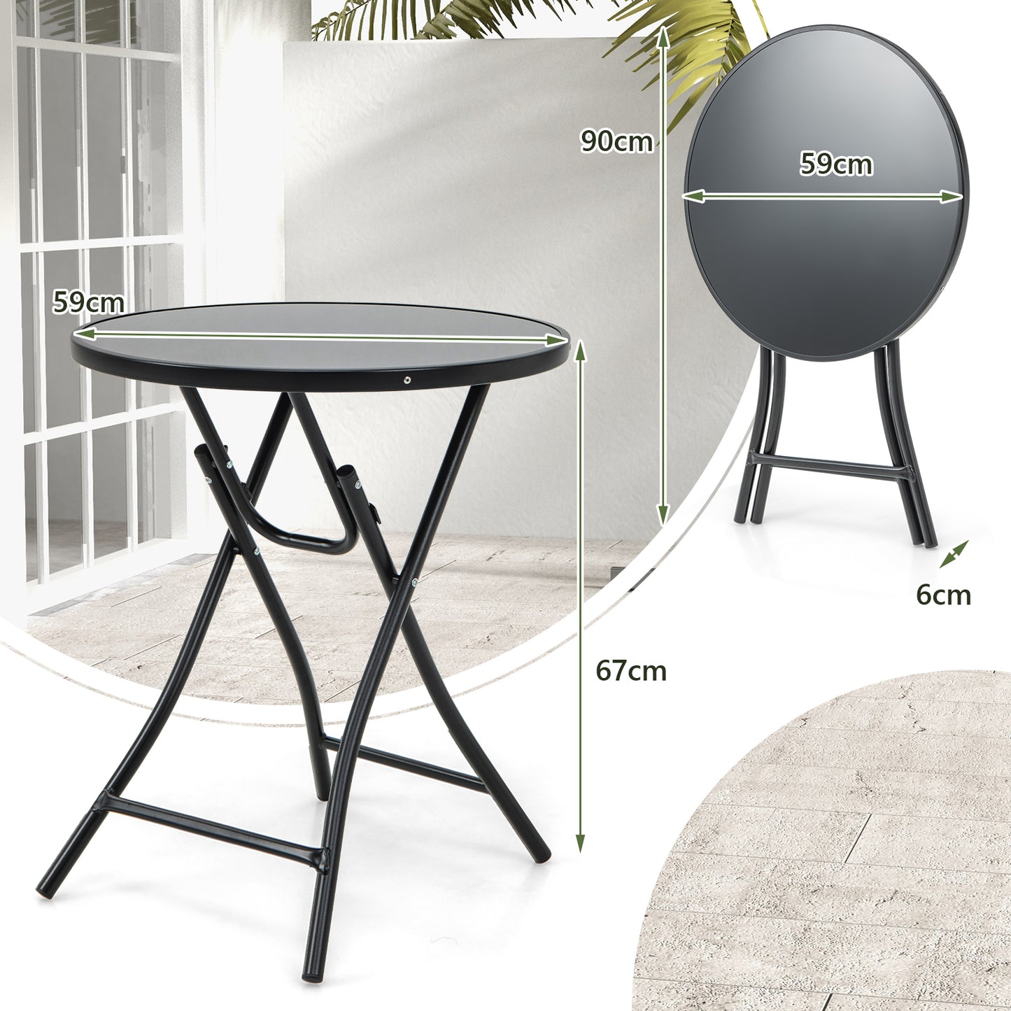 Round Bistro Table with Tempered Glass Tabletop