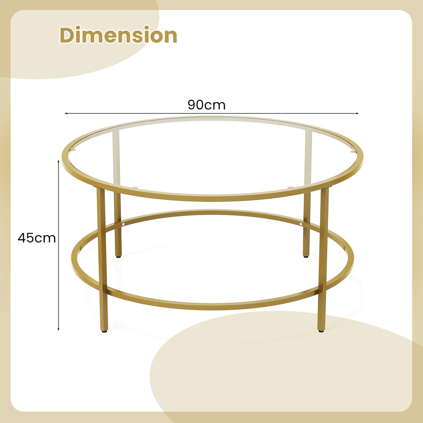 Accent Round Coffee Table with Tempered Glass Tabletop-Golden