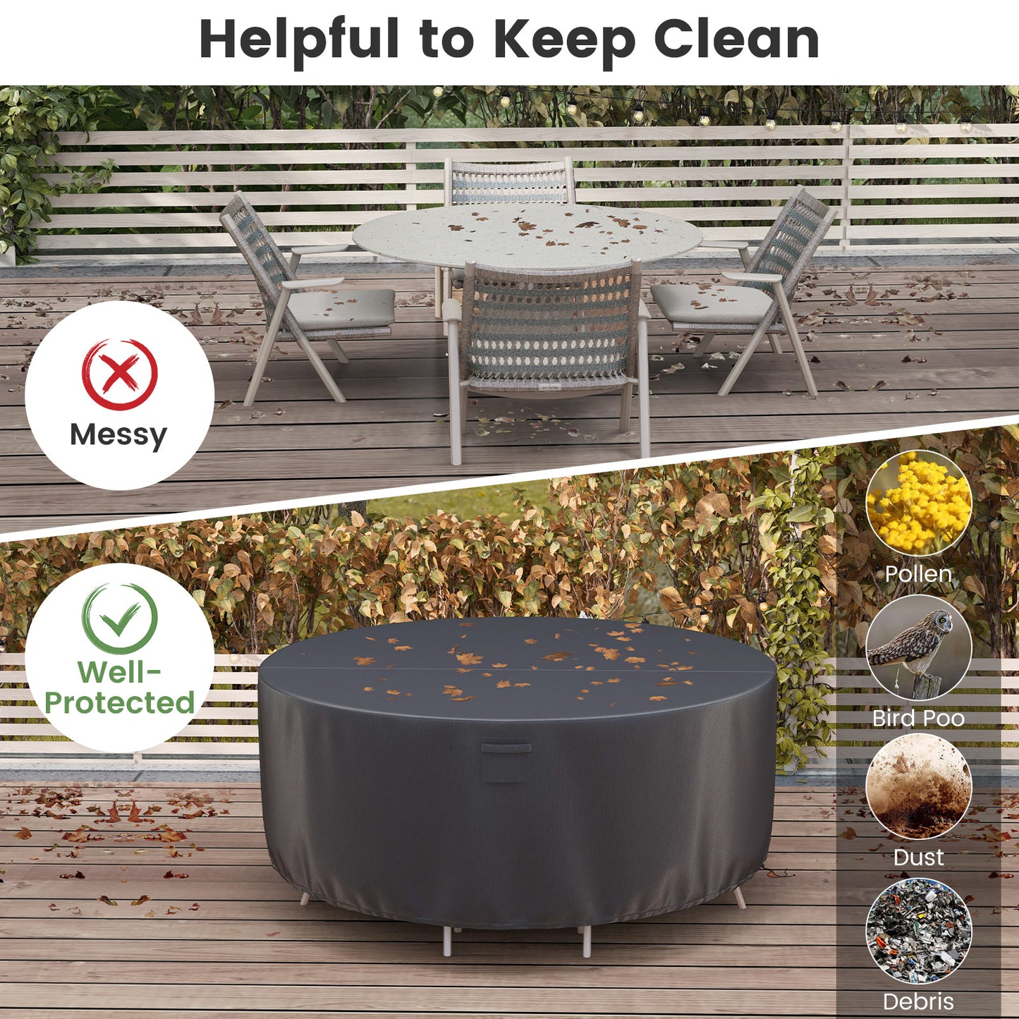 158/181/213 CM Round Patio Furniture Cover-Black-S