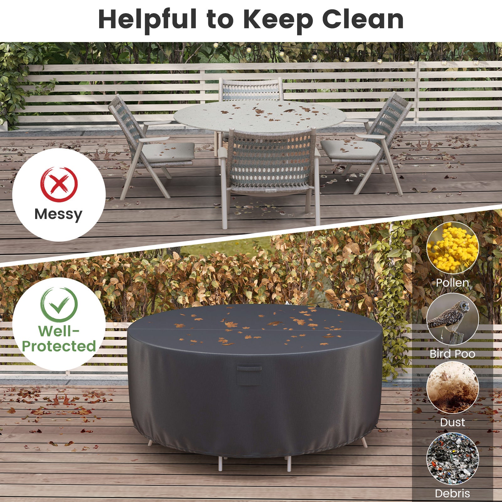 158/181/213 CM Round Patio Furniture Cover-Black-S