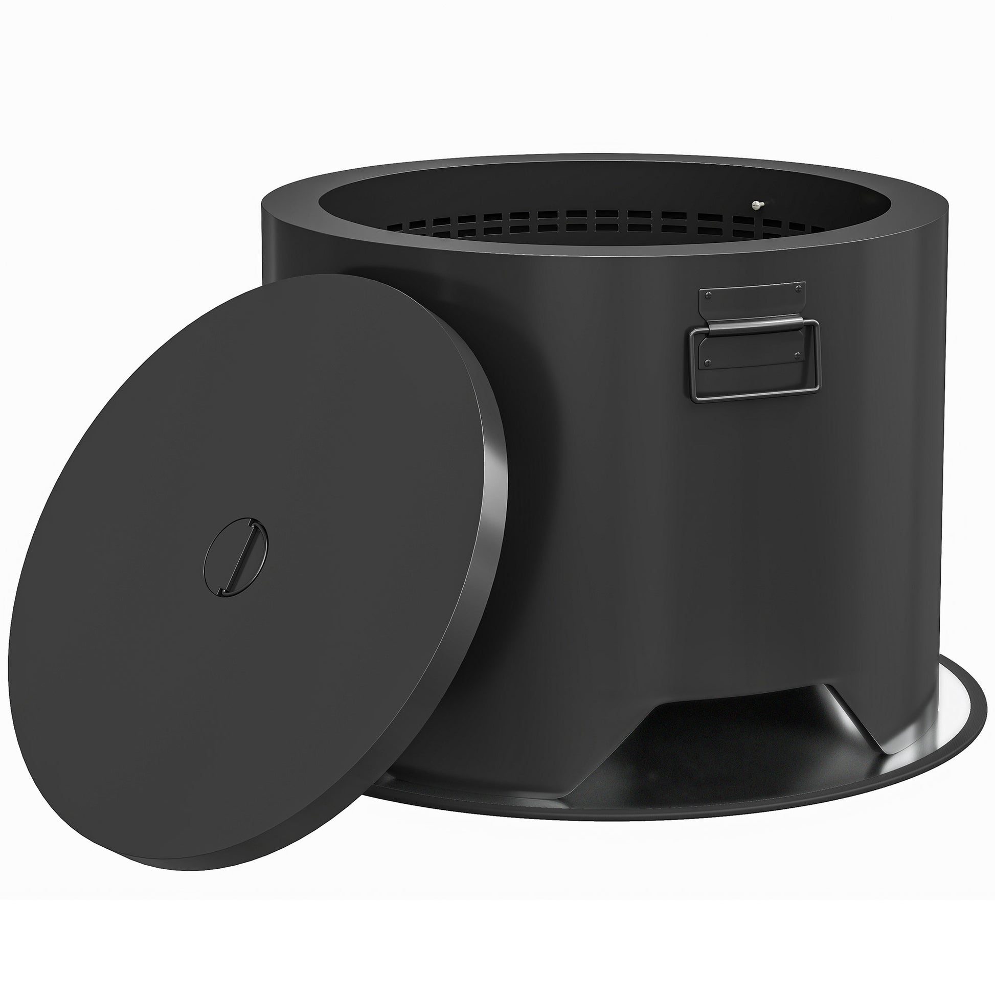 Outsunny Outdoor Round Fire Pit with Lid and Fire Poker - Black