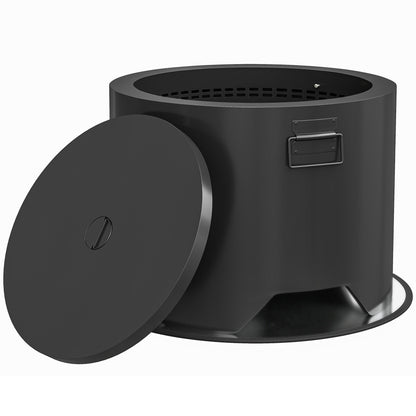 Outsunny Outdoor Round Fire Pit with Lid and Fire Poker - Black