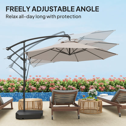 Outsunny 3(m) Garden Cantilever Parasol with Fillable Base up to 90kg, Wind Protection Strap, Cover, Round Banana Hanging Umbrella with Crank Handle and Tilt, UPF50+ Patio Umbrella, Cream