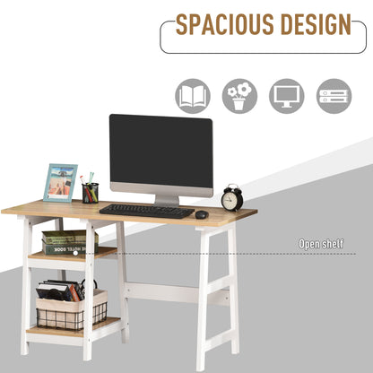 HOMCOM Compact Computer Desk with Storage Shelves Study Table with Bookshelf PC Table Workstation for Home Office Study White and Natural