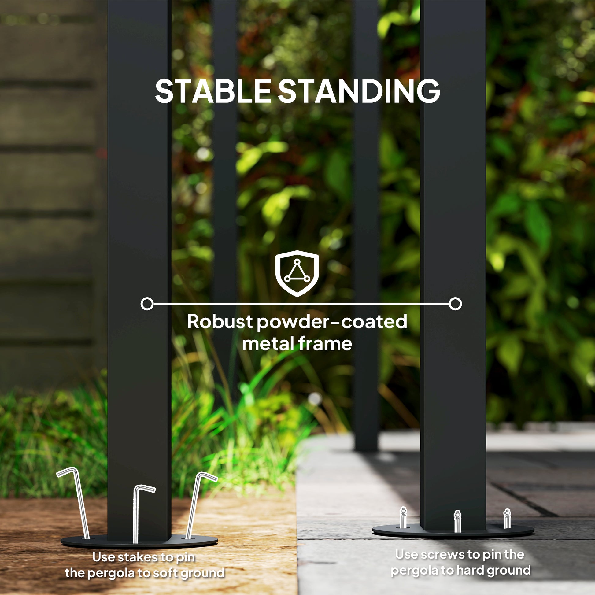 Outsunny 2.4 x 2.4 m Wall Mounted Pergola Gazebo with PA Coating Fabric and Metal Frame, UPF30+, Lean to Garden Gazebo, Wind Resistant Outdoor Sun Shade Shelter for Garden, Deck, Dark Grey