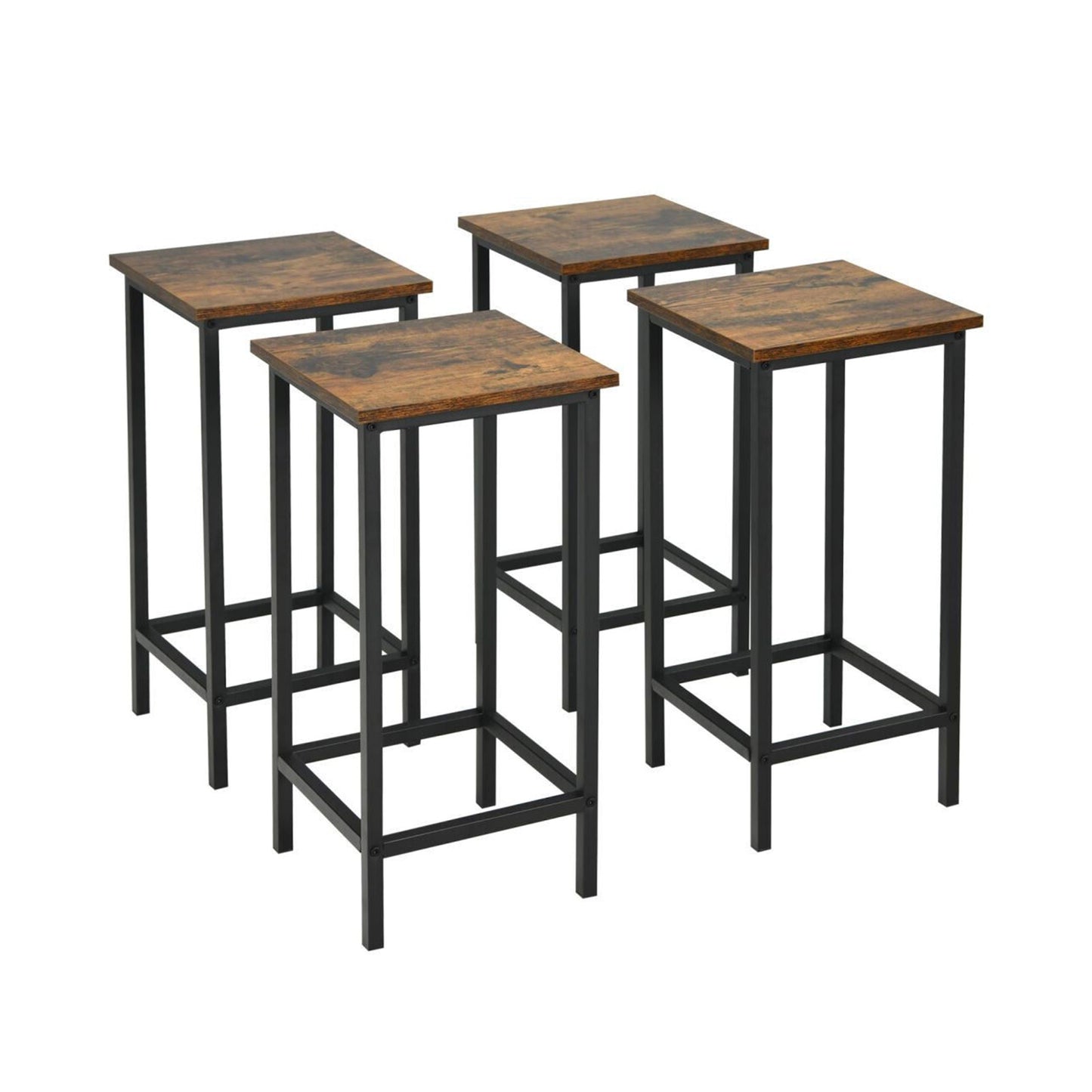 4 Pieces Industrial High Counter Backless Bar Stool Set-Rustic Brown