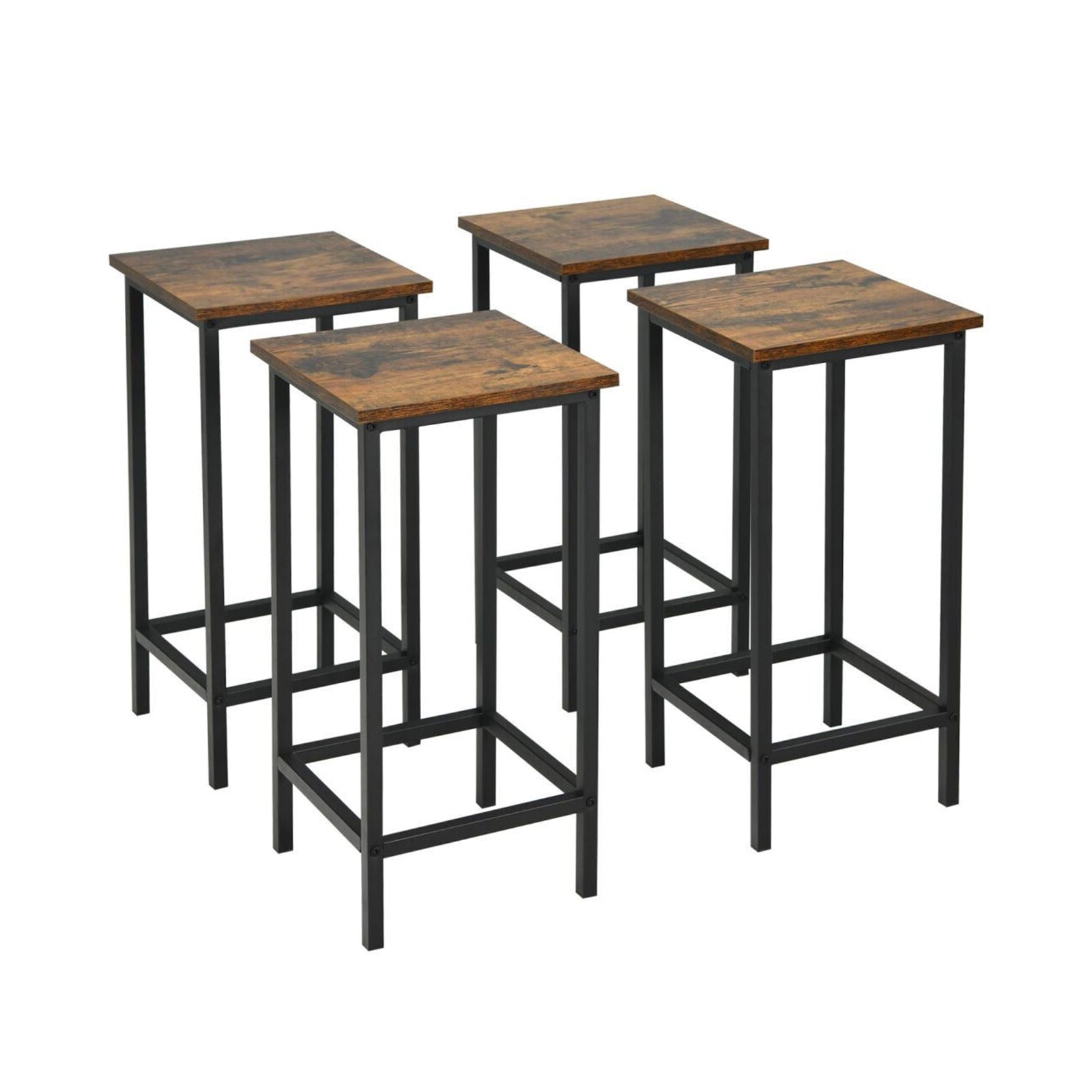 4 Pieces Industrial High Counter Backless Bar Stool Set-Rustic Brown