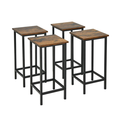 4 Pieces Industrial High Counter Backless Bar Stool Set-Rustic Brown