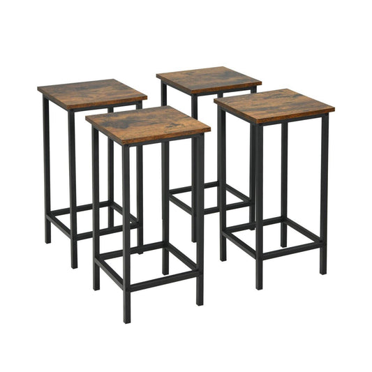 4 Pieces Industrial High Counter Backless Bar Stool Set-Rustic Brown