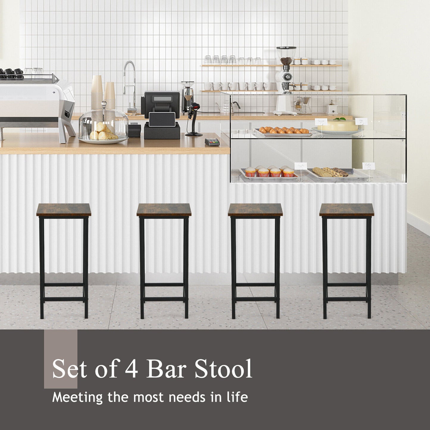 4 Pieces Industrial High Counter Backless Bar Stool Set-Rustic Brown