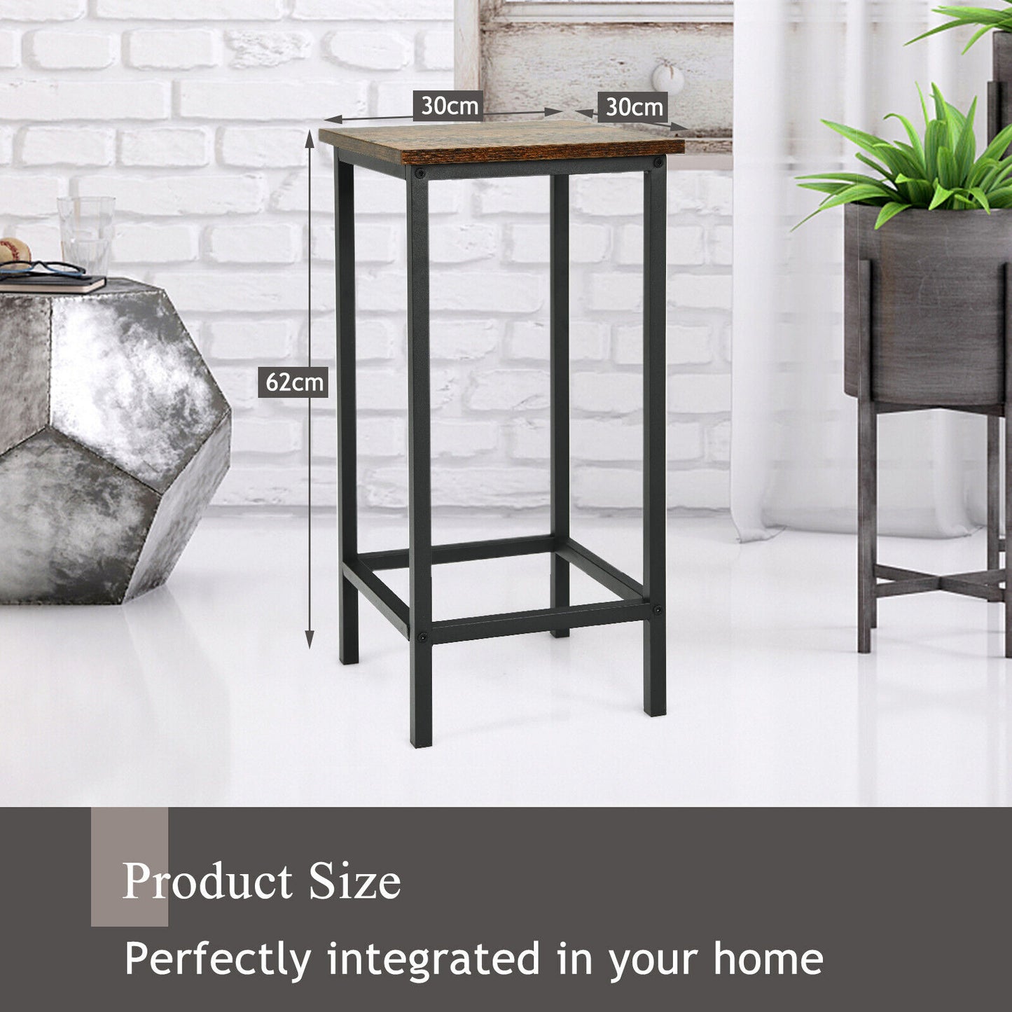 4 Pieces Industrial High Counter Backless Bar Stool Set-Rustic Brown