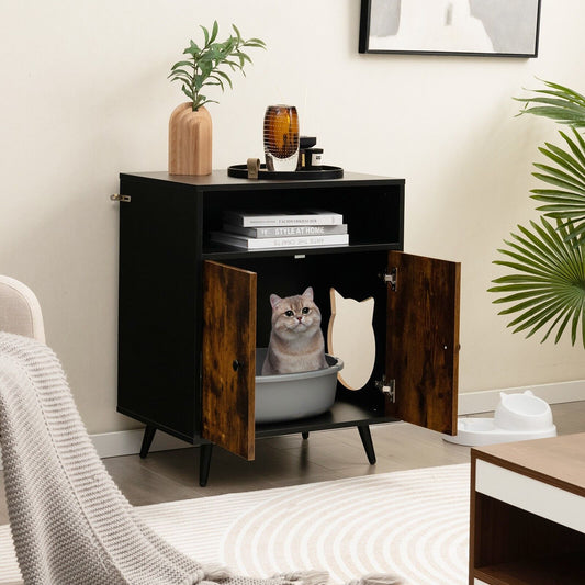 Modern Enclosure Cat Litter Box with Entry-Natural