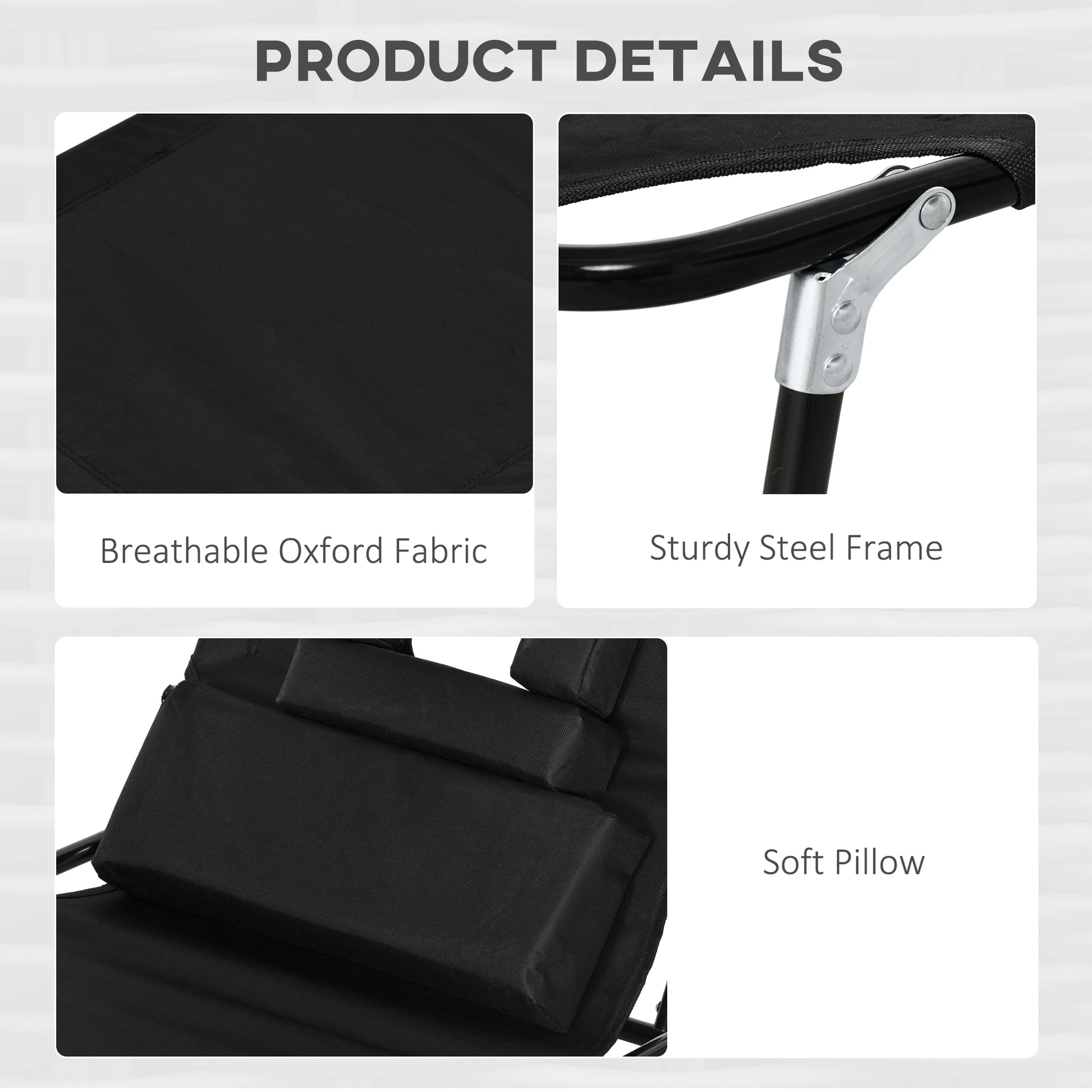 Outsunny Outdoor Folding Sun Lounger Set of 2 with Face Hole, 4 Level Adjustable Backrest Reclining Garden Lounger, Garden Recliner Sunbed with 600 D Oxford Cloth Seat and Pillow for Beach, Black