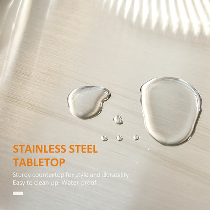 HOMCOM White Wooden Freestanding Kitchen Island on Wheels, Serving Cart Storage Trolley with Stainless Steel Top, Drawer, Side Handle and Rack