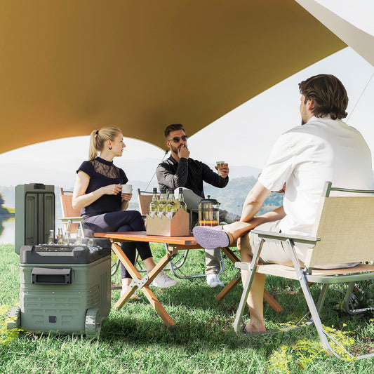 Outsunny 33L Camping Fridge Freezer Dual Zone, Portable Car Fridge 12V/24V DC & 100-240V AC, Electric Cool Box -20?-20? with Wheels and LED Light, for Travel, RV, Road Trip, Picnic [Energy Class E]