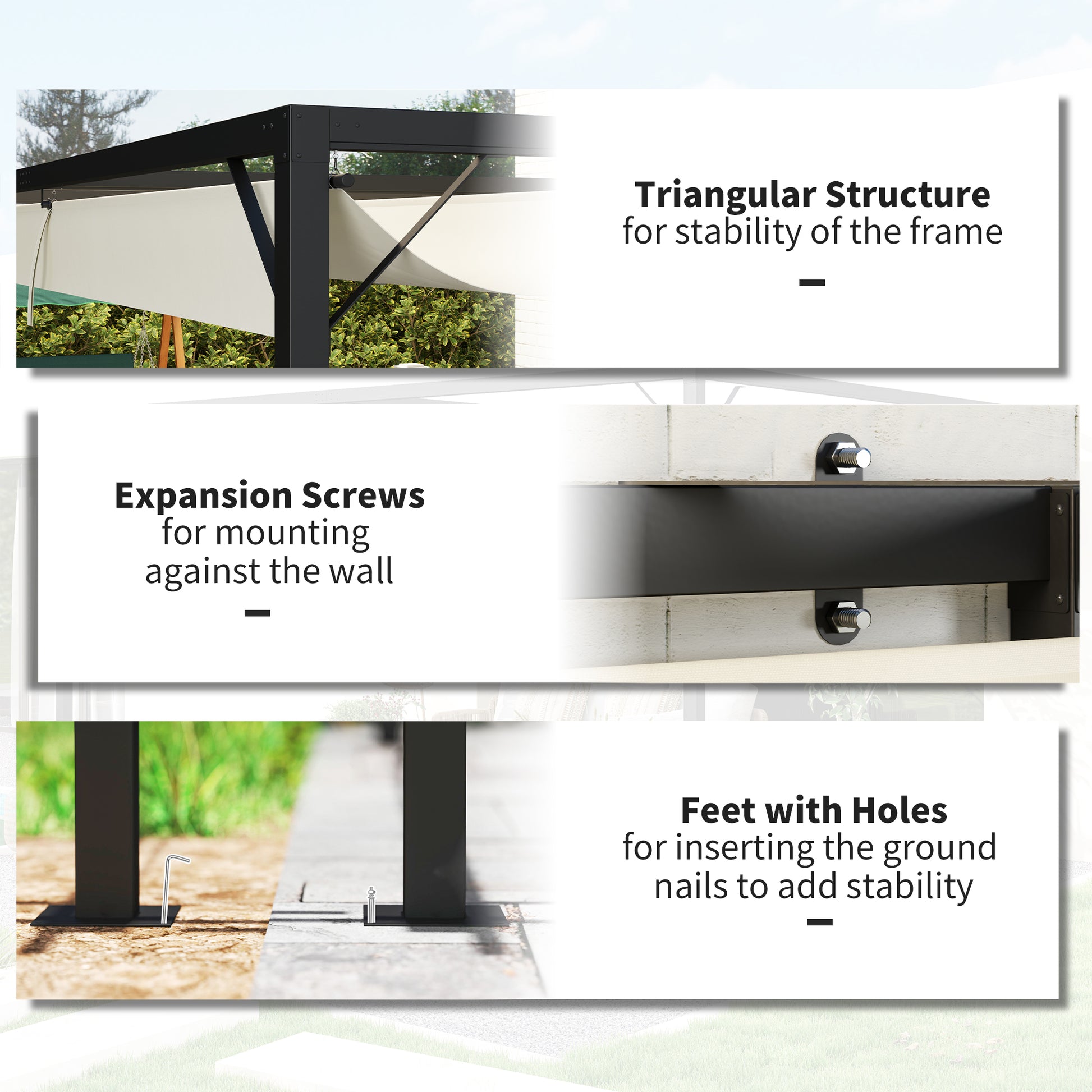 Outsunny 3 x 3(m) Outdoor Pergola with Retractable Canopy -Cream White