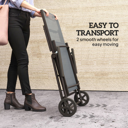 Outsunny Folding Sun Lounger with Wheels, 5-Position Adjustable Garden Chaise Lounge Sunbed with Armrests, Metal Frame Outdoor Portable Reclining Chair for Beach, Porch, Grey