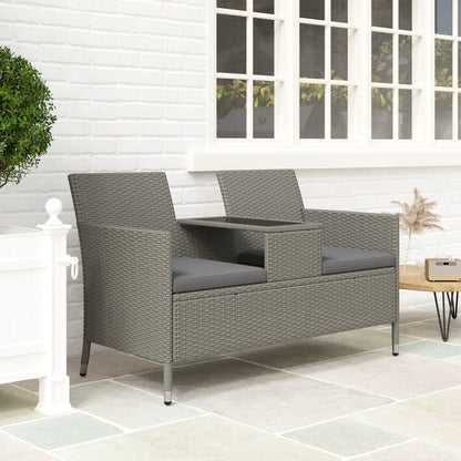 Outsunny 2-Seater PE Rattan Outdoor Garden Bench w/ Centre Table Grey