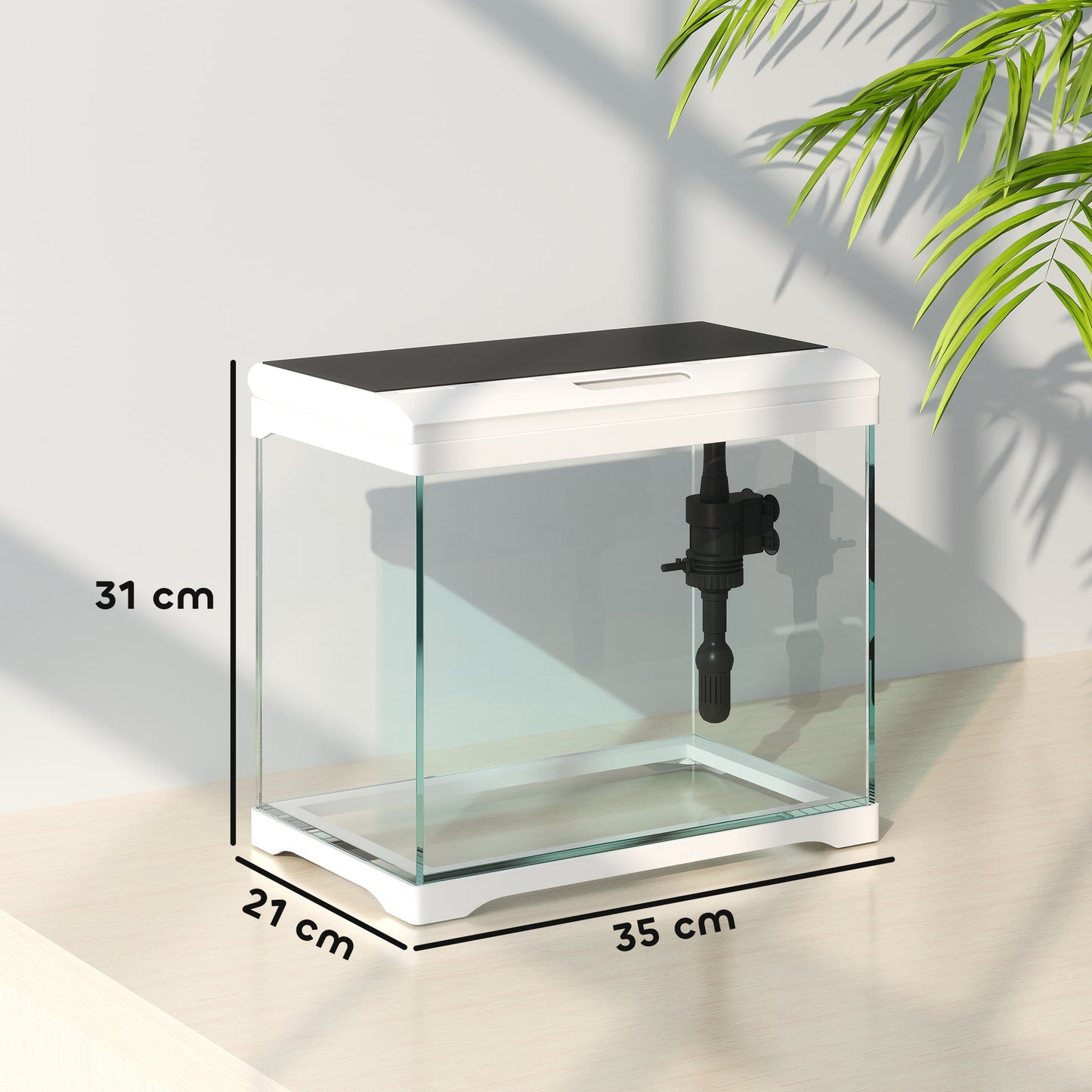 PawHut 17L Glass Fish Tank with Filter System, LED Light, Water Pump, for Betta, Goldfish, Shrimps, White