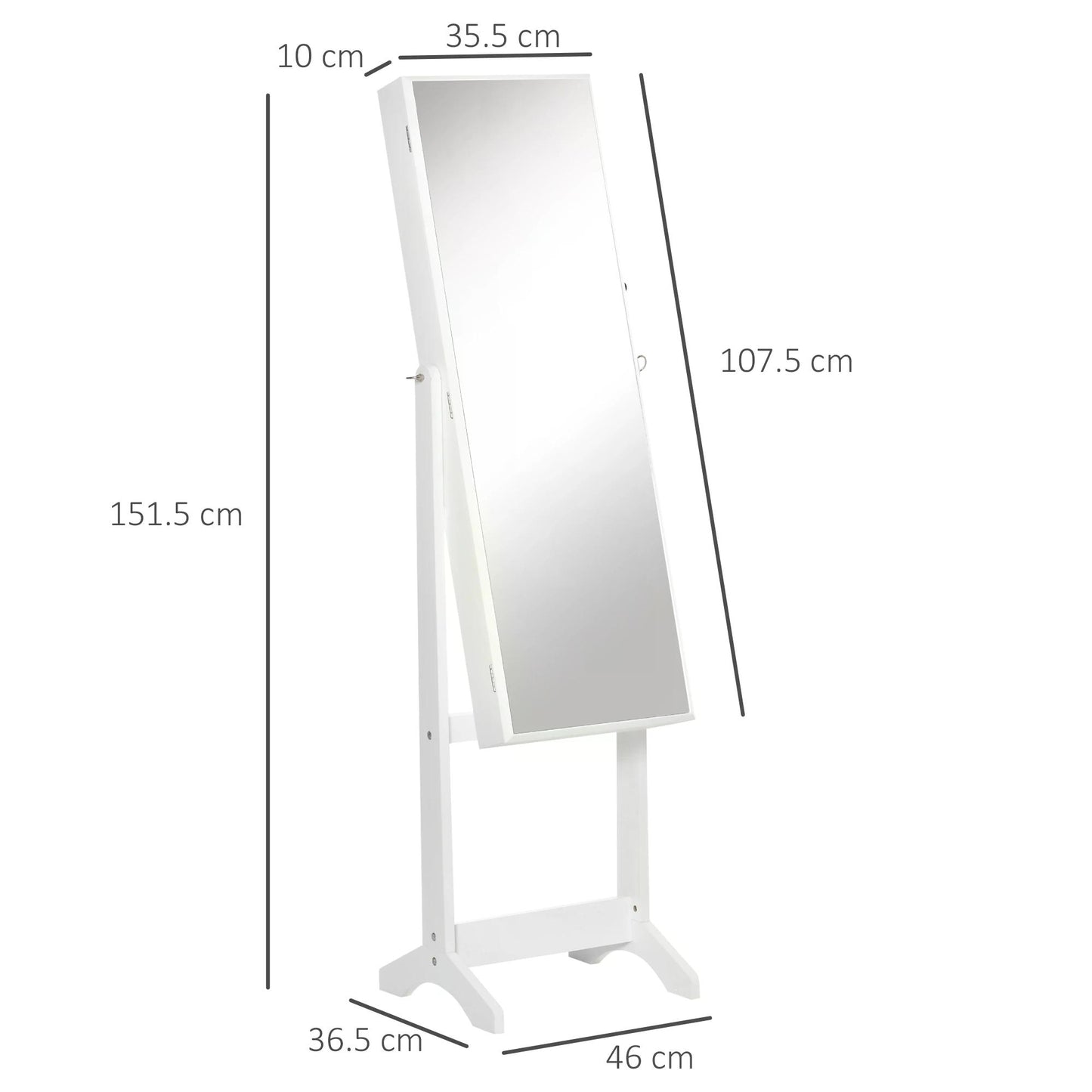 HOMCOM Jewellery Cabinet with Full-Length Mirror, Mirror Armoire, Lockable Jewellery Organiser for Bedroom Dressing Room, White