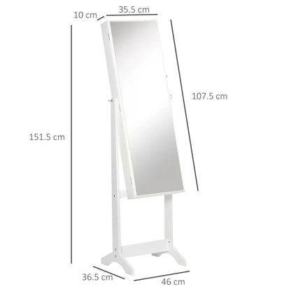 HOMCOM Jewellery Cabinet with Full-Length Mirror, Mirror Armoire, Lockable Jewellery Organiser for Bedroom Dressing Room, White
