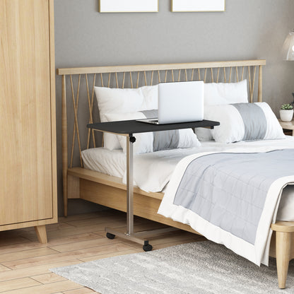 HOMCOM Portable Overbed/Chair Table Sofa Side Notebook Laptop Desk PC Stand Height Adjustable w/ Lockable 4 Castors & Wooden Top - Black