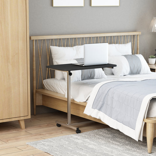 HOMCOM Portable Overbed/Chair Table Sofa Side Notebook Laptop Desk PC Stand Height Adjustable w/ Lockable 4 Castors & Wooden Top - Black