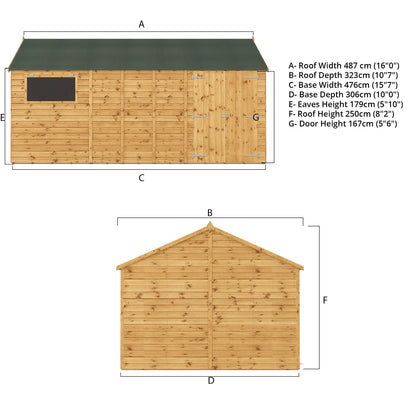 16 X 10 Premium Shiplap Reverse Apex Workshop