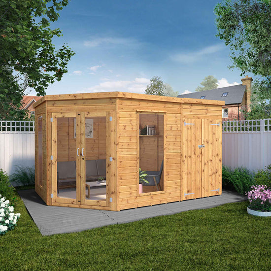 8 X 8 Corner Summerhouse With Side Shed