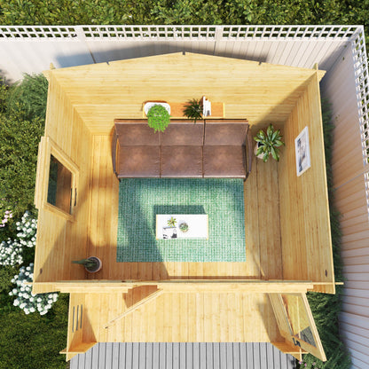 3.3M X 3.4M Log Cabin With Veranda - 19Mm