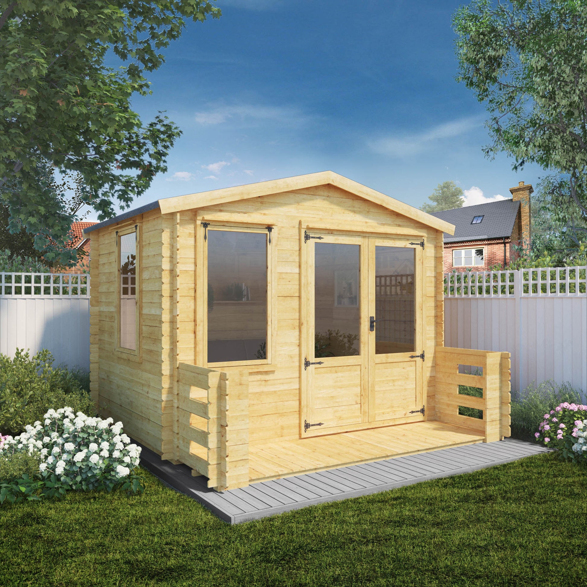 3.3M X 3.4M Log Cabin With Veranda - 19Mm