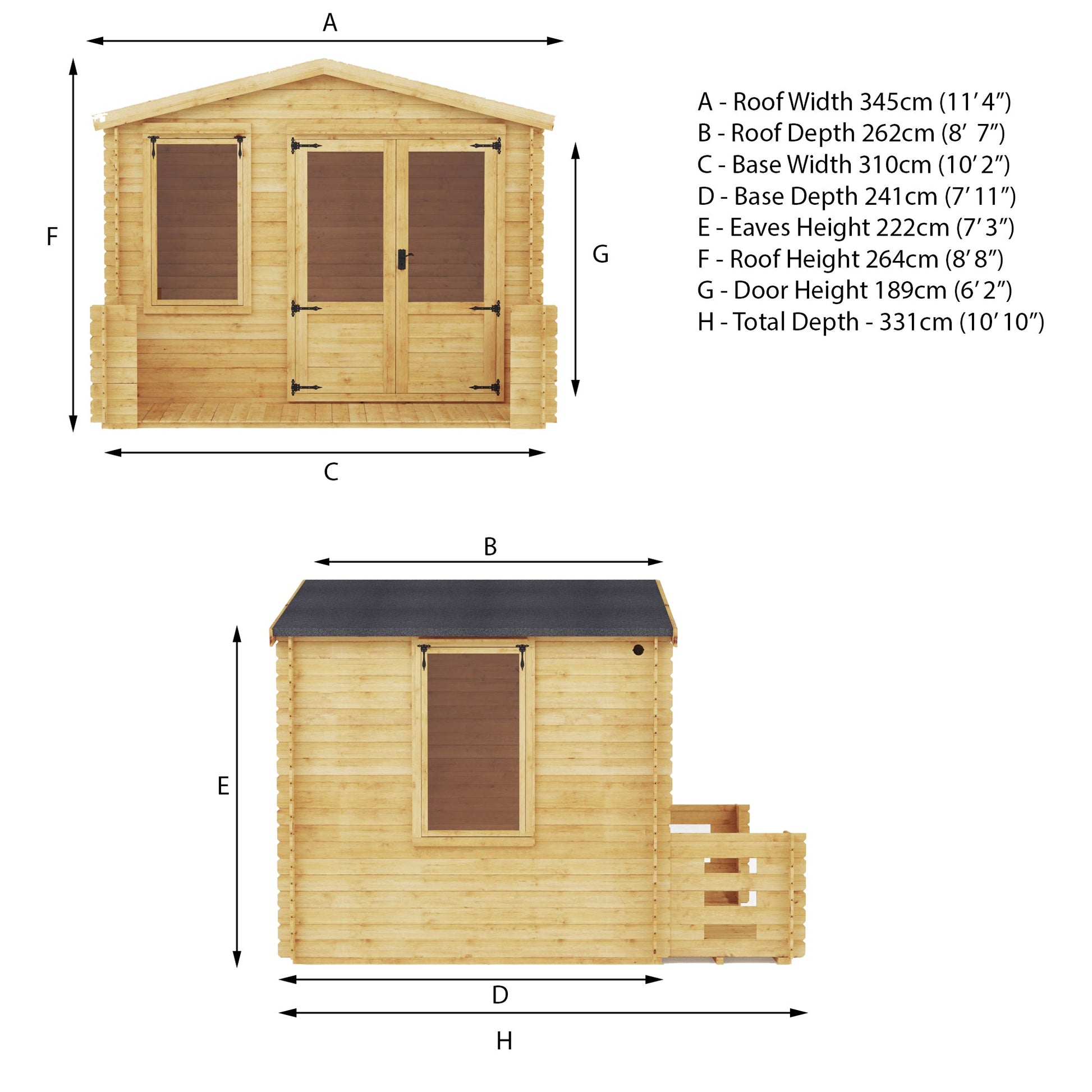 3.3M X 3.4M Log Cabin With Veranda - 19Mm