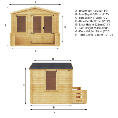 3.3M X 3.4M Log Cabin With Veranda - 19Mm