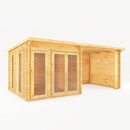 6M X 3M Studio Pent Log Cabin With Patio Area - 44Mm