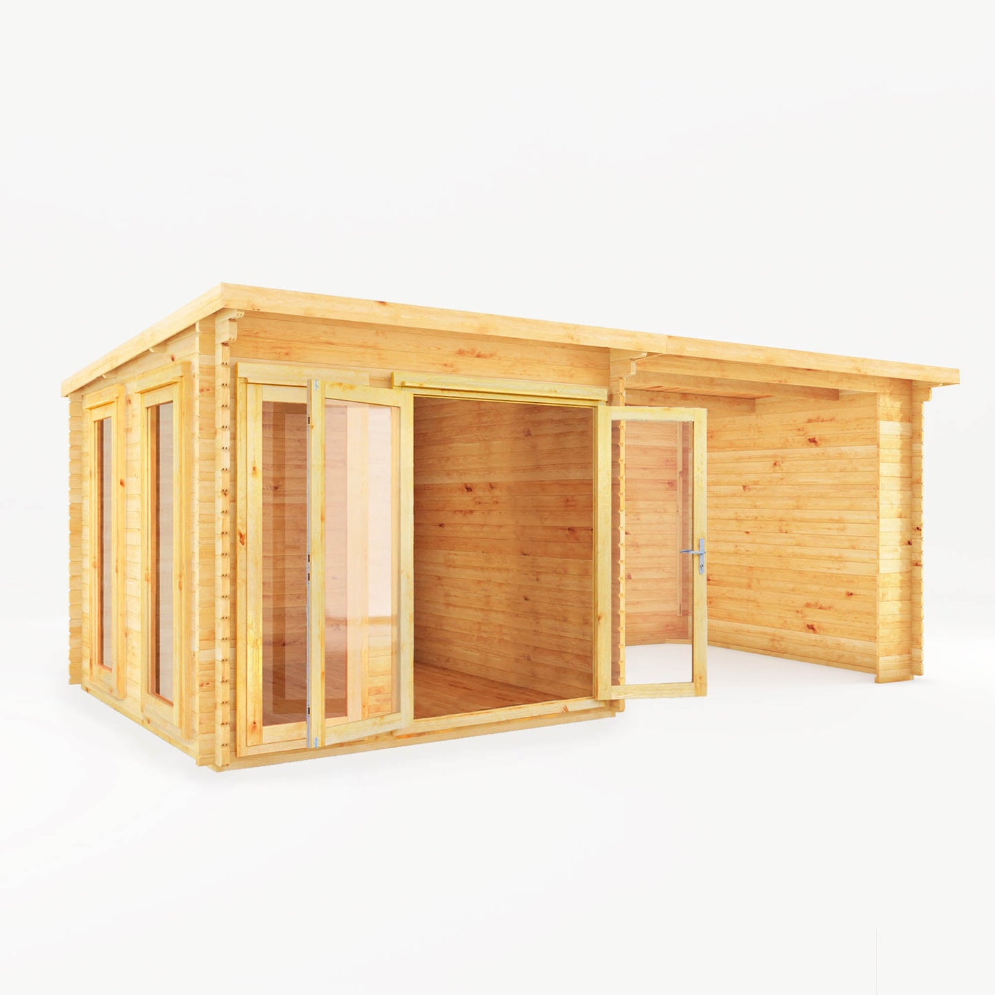 6M X 3M Studio Pent Log Cabin With Patio Area - 44Mm