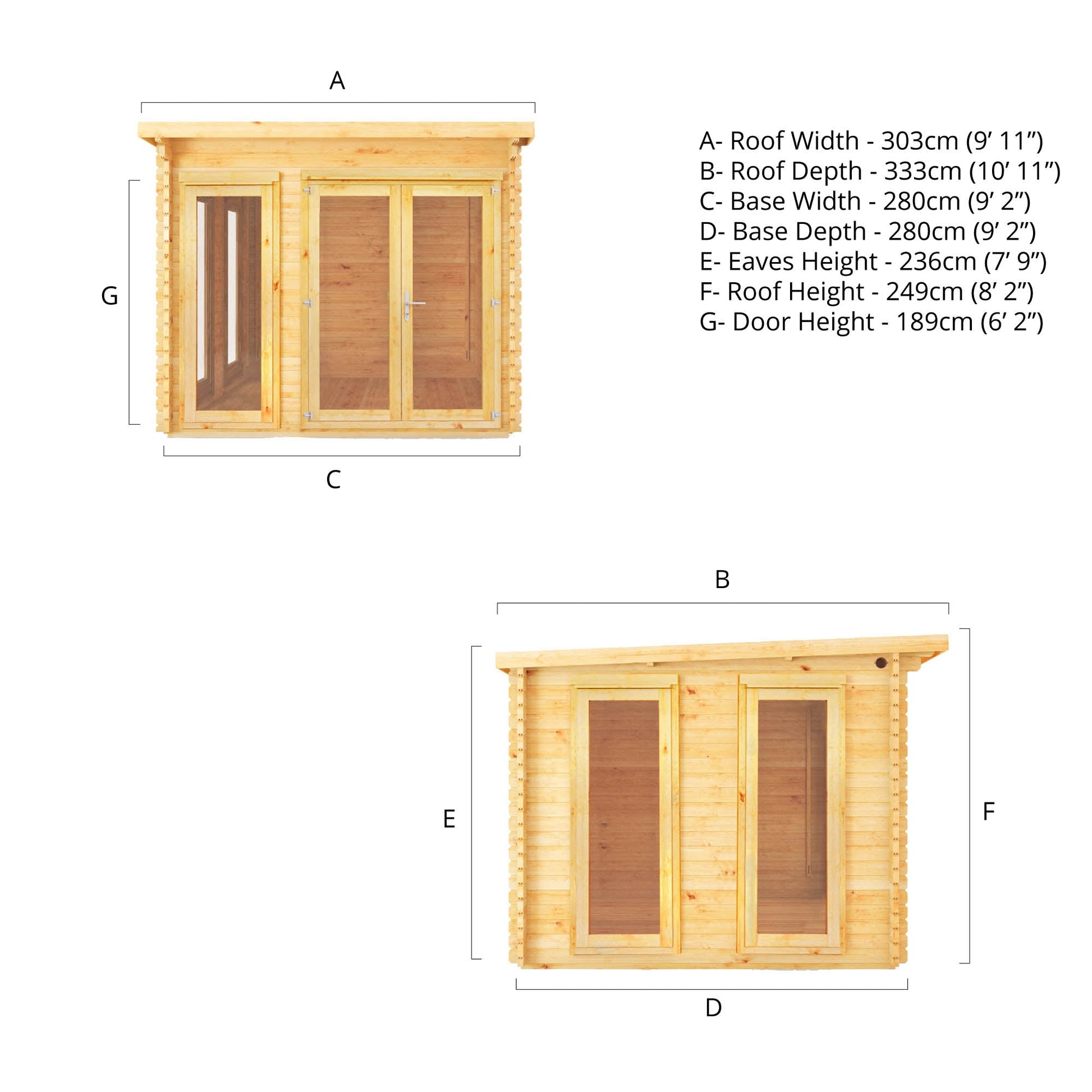 3M X 3M Studio Pent Log Cabin - 44Mm