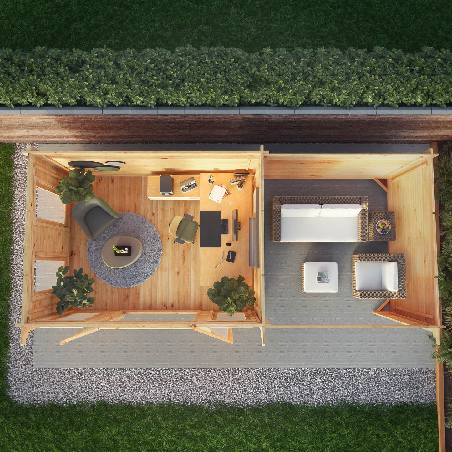 7M X 3M Studio Pent Log Cabin With Patio Area - 44Mm