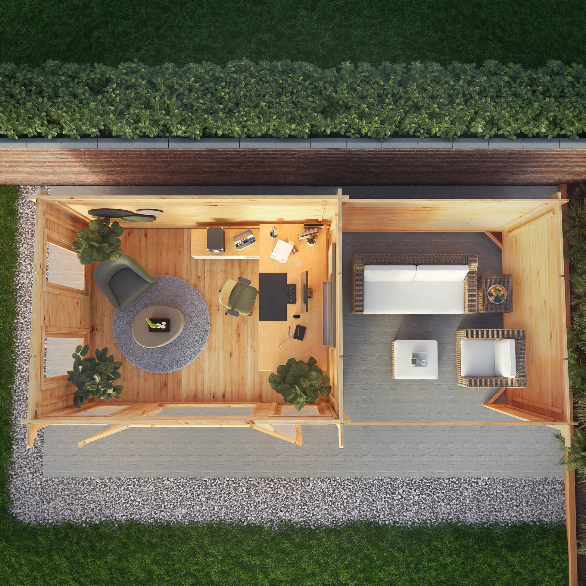7M X 3M Studio Pent Log Cabin With Patio Area - 44Mm