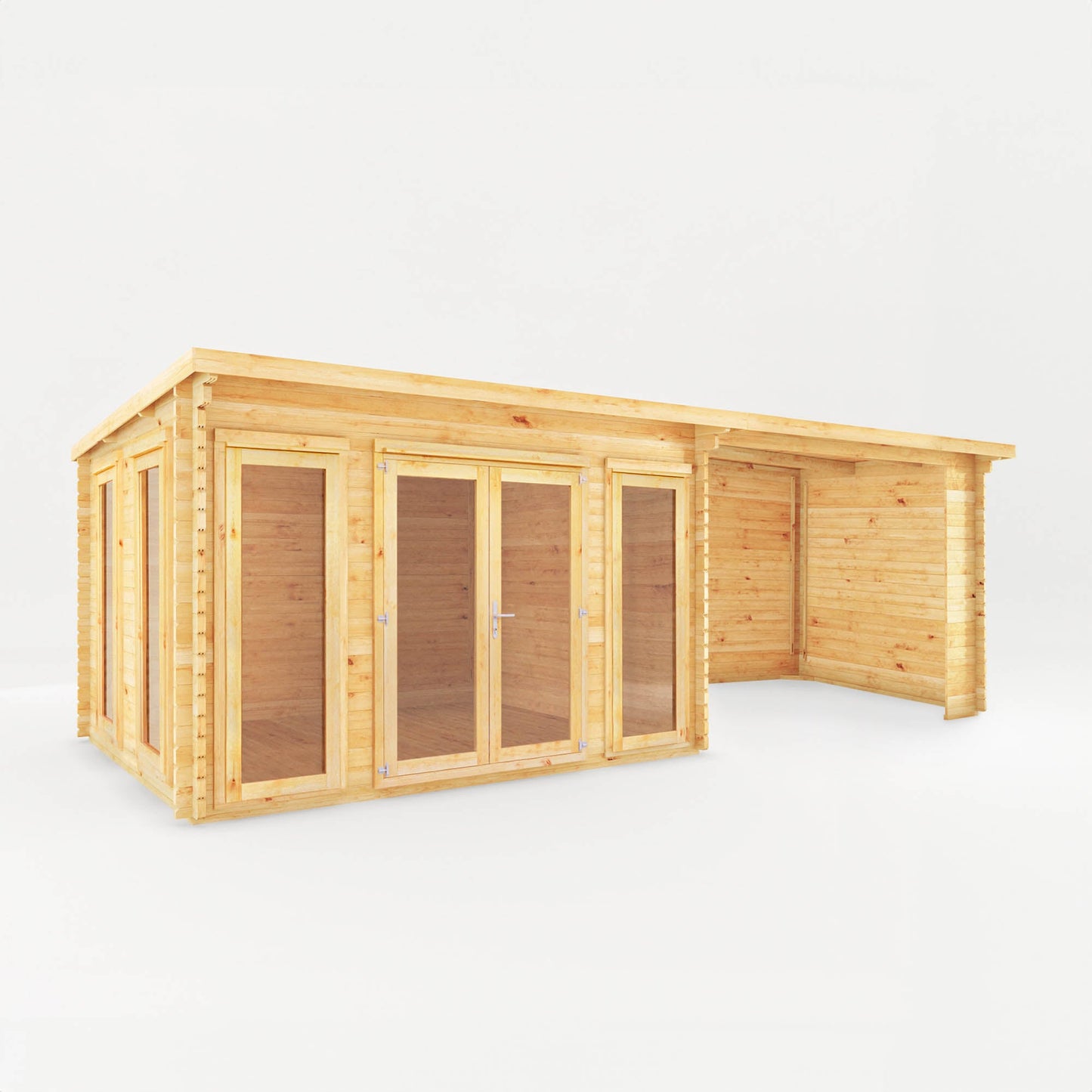 7M X 3M Studio Pent Log Cabin With Patio Area - 44Mm