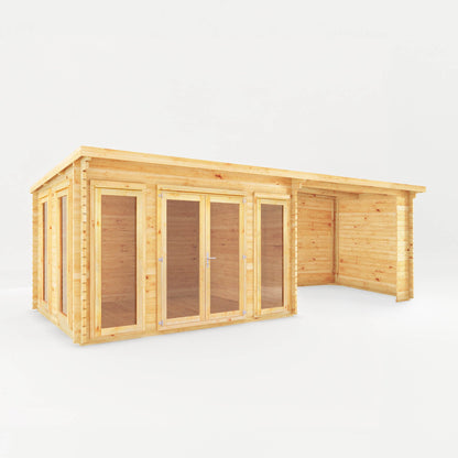 7M X 3M Studio Pent Log Cabin With Patio Area - 44Mm