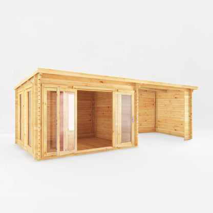 7M X 3M Studio Pent Log Cabin With Patio Area - 44Mm
