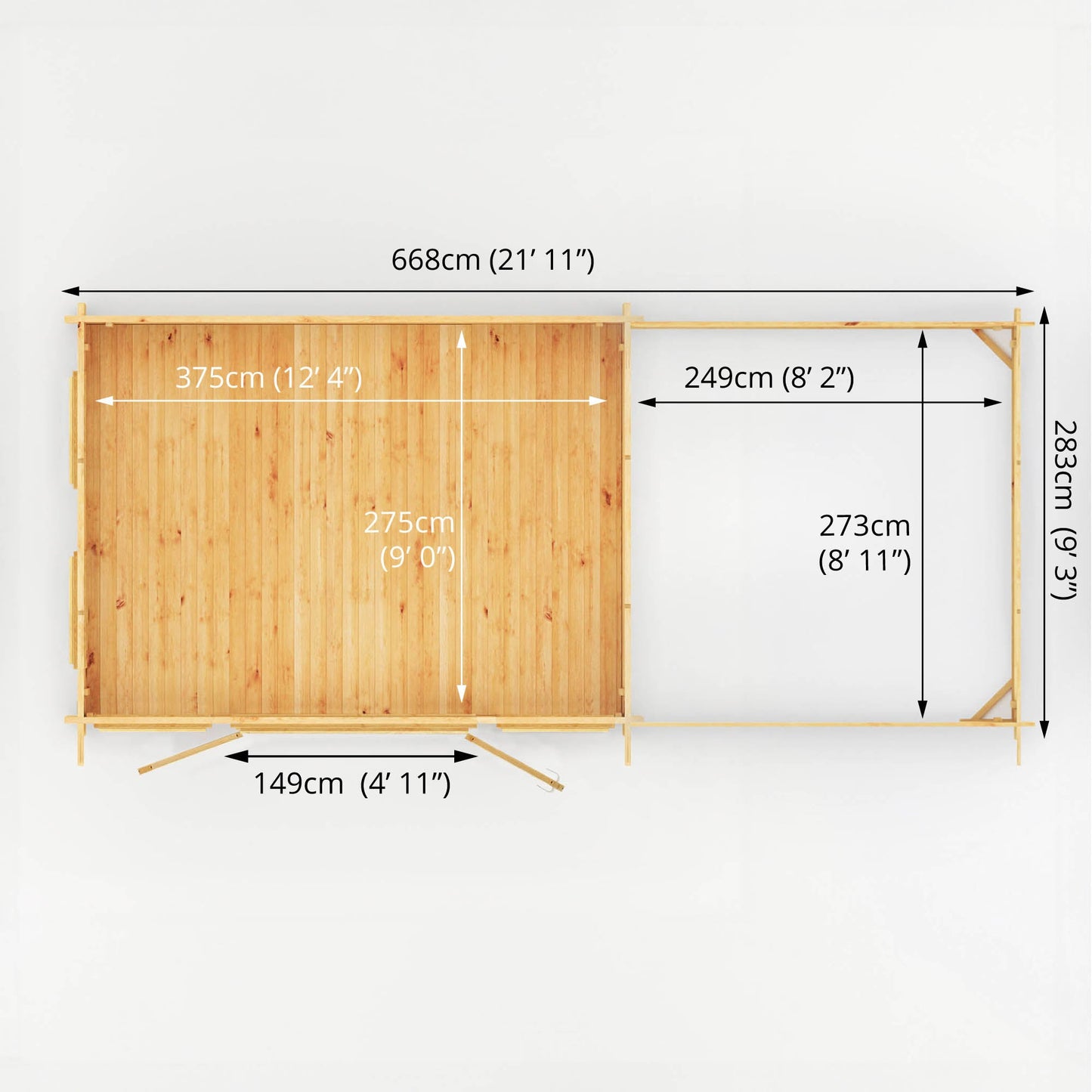 7M X 3M Studio Pent Log Cabin With Patio Area - 44Mm