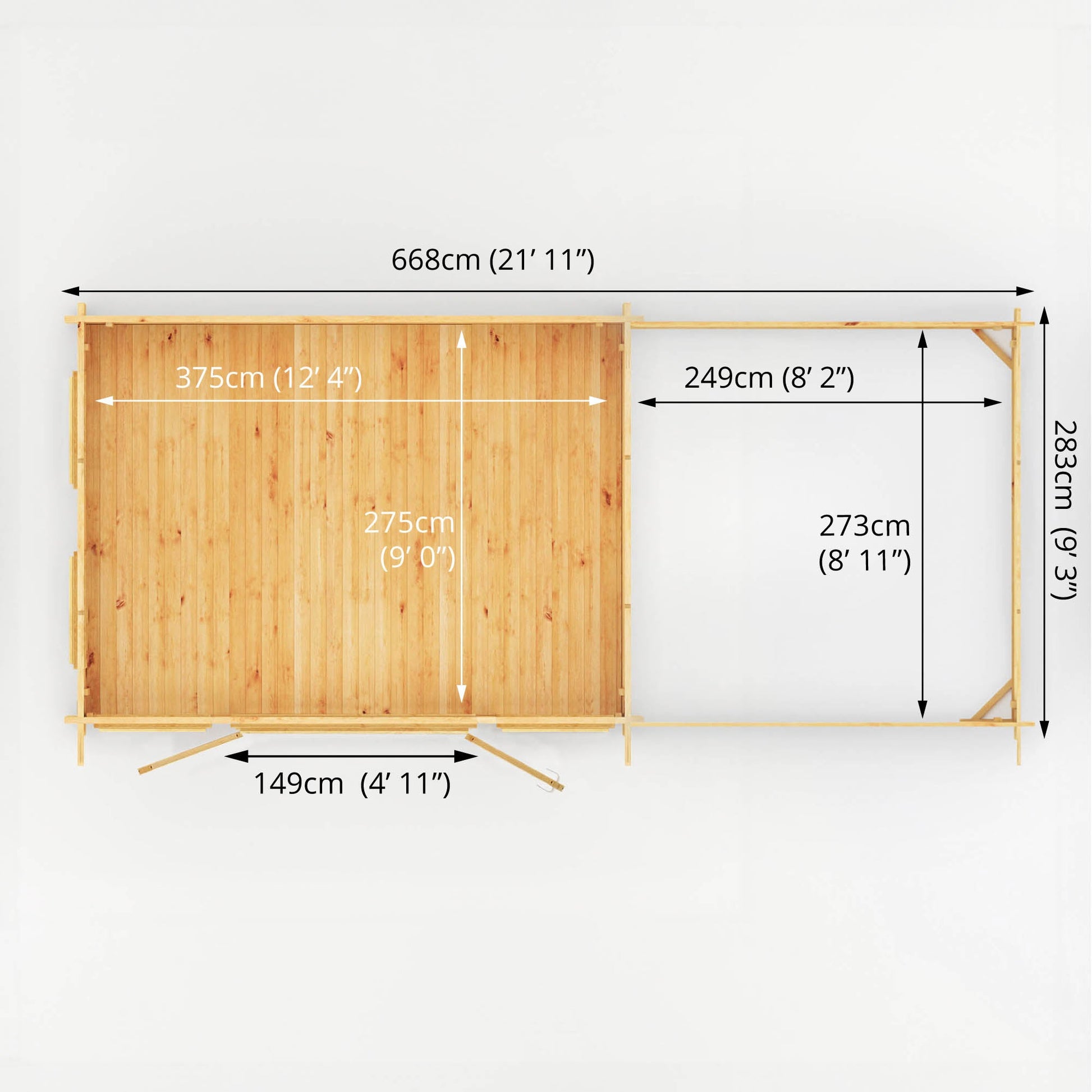 7M X 3M Studio Pent Log Cabin With Patio Area - 44Mm